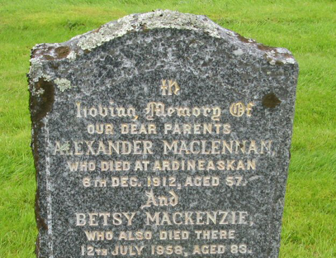 Photo of headstones/Alexander MacKenzie died 1912 MI Lochcarron New